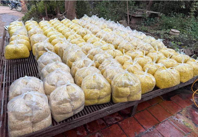 Mỗi ngày cơ sở sản xuất đưa ra thị trường 3 tạ riềng xay trộn chất gây ung thư. Ảnh: Bộ CA